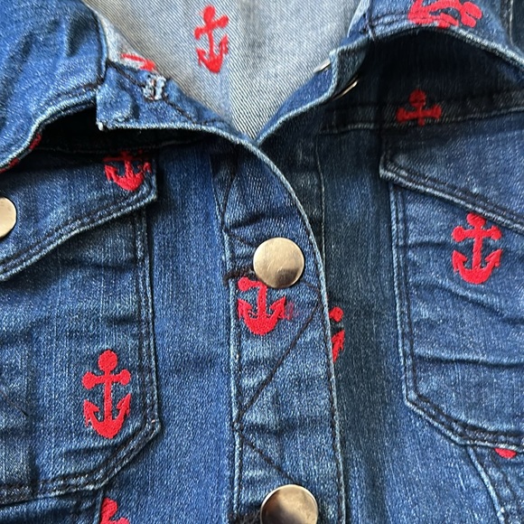 Forever 21 Jean Jacket Youth Girls Size Large Premium Denim with Anchors - Picture 6 of 12